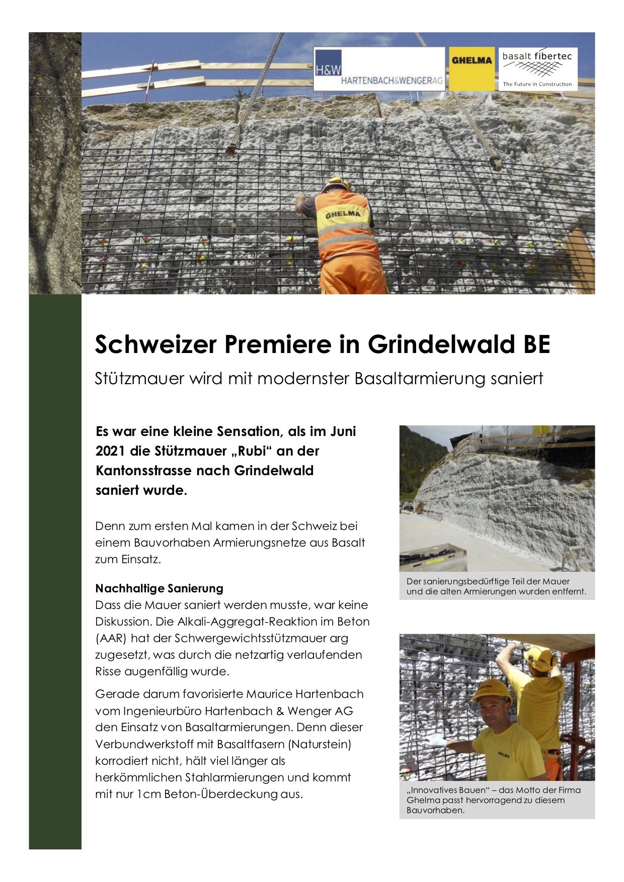 Basalt Fibertec GmbH | Projektbericht Stützmauer Grindelwald